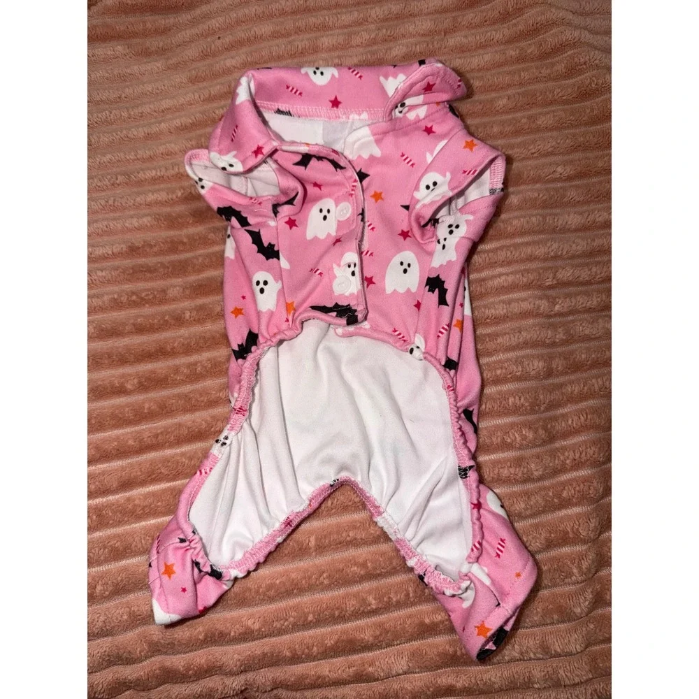Pink Halloween Ghost Bat Print Pet Pajamas Dog PJs XS Spooky Season Pajama
